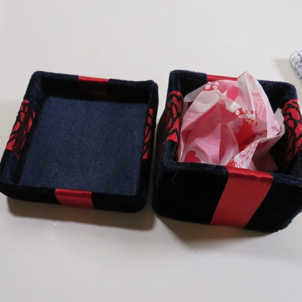Navy & Red Velvet fabric covered box Great for Valentine's Gifts